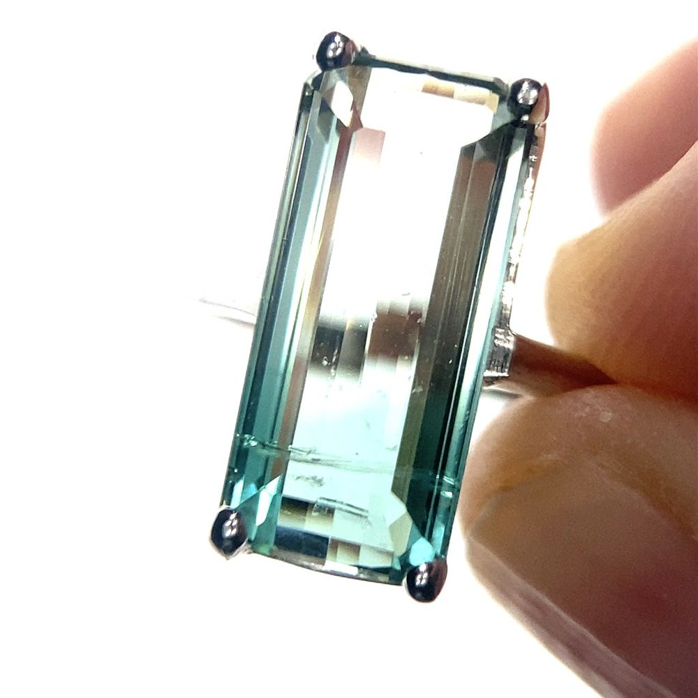BiColor Tourmaline 3.62ct Solid 14K White Gold Ring